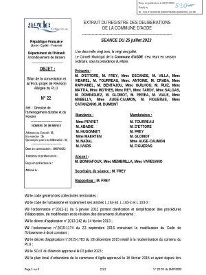 Délibération relative à l'arrêt du projet de révision allégée et au bilan de la concertation