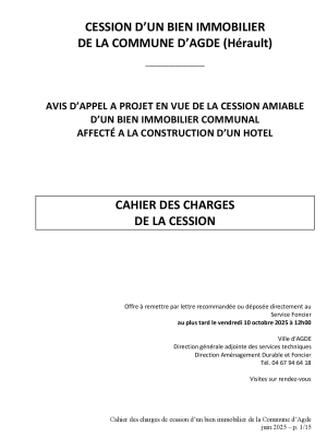 Cahier des charges de la cession