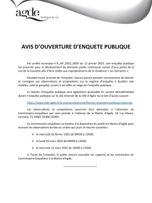 Avis d'ouverture d'enquête publique