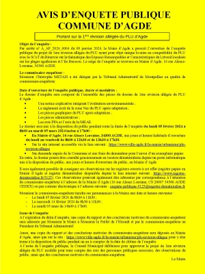 Avis d'enquête publique concernant la révision allégée n°1 du PLU
