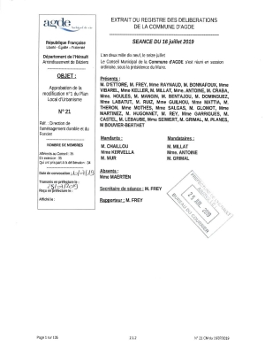 Délibération n°21 - Approbation modification n°1 PLU - CM16.07.2019