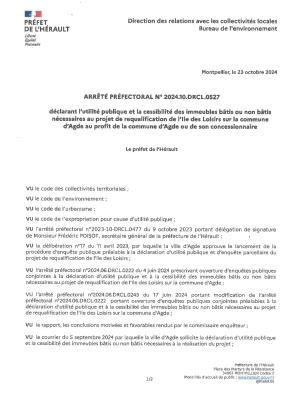 Arrêté préfectoral déclarant l'utilité publique et la cessibilité des immeubles