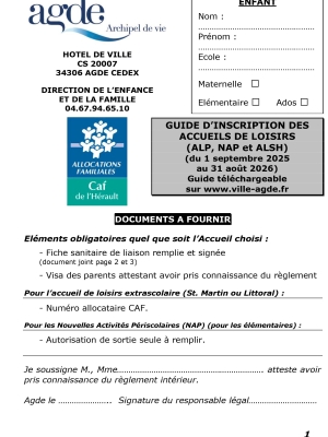 Guide Inscription Accueils de Loisirs NAP ALP ALSH 2025-2026