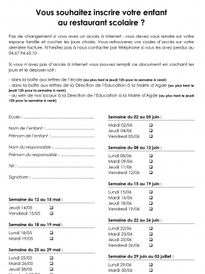 Inscription restauration scolaire