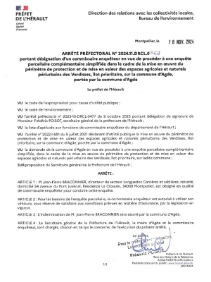 Arrêté préfectoral de désignation du commissaire-enquêteur