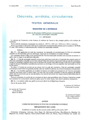 Arrêté préfectoral catastrophe naturelle