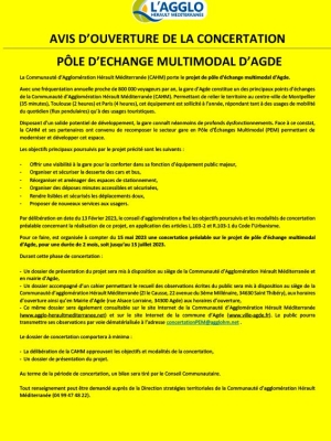 Avis d’ouverture de la concertation Pôle d’Échange Multimodal d’Agde