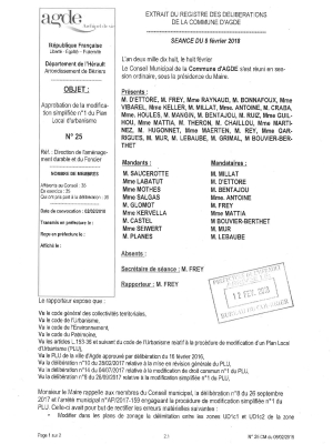 Délibération du Conseil municipal du 08.02.2018 approuvant la modification simplifiée n°1 du PLU