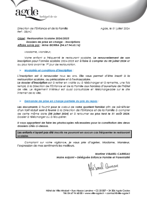 Lettre aux familles