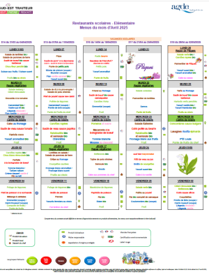Menus Avril Elémentaires