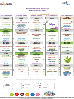 Menus Maternelles Avril 2025