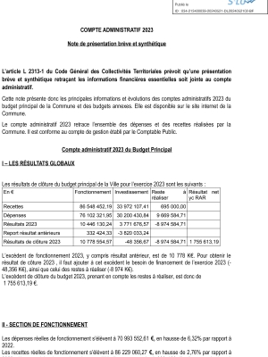 Note de présentation synthétique Compte Administratif 2023