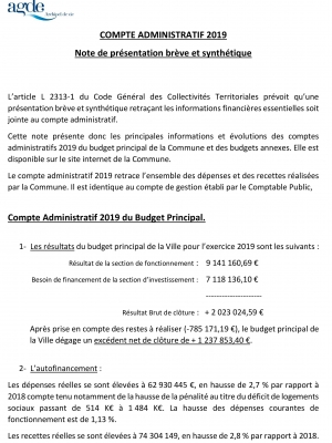 Note de présentation synthétique Compte Administratif 2019