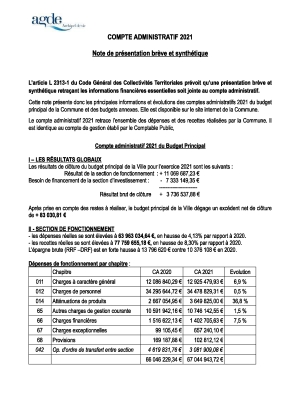 Note de présentation synthétique Compte Administratif 2021