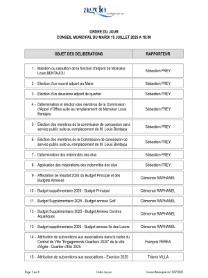 Ordre du Jour Conseil Municipal du 15/07/2025