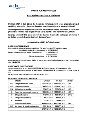 Note de présentation synthétique Compte Administratif 2022