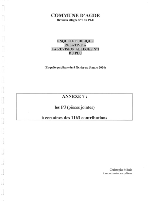 Pièces jointes de l'annexe 7 du rapport du commissaire-enquêteur