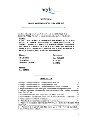 Procès-verbal du conseil municipal du 22 mai 2025