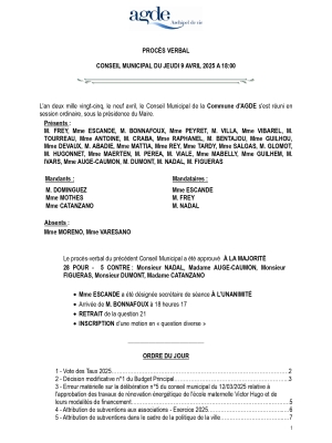 Procès-verbal du conseil municipal du 9 avril 2025