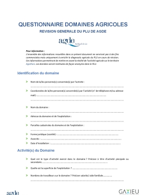 Questionnaire domaines agricoles