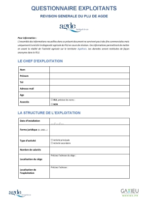 Questionnaire exploitants