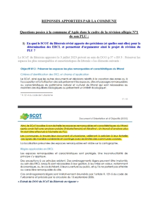 Réponses de la Commune d'Agde