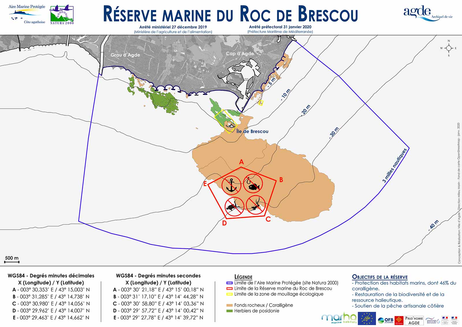 Carte réserve marine du Roc de Brescou
