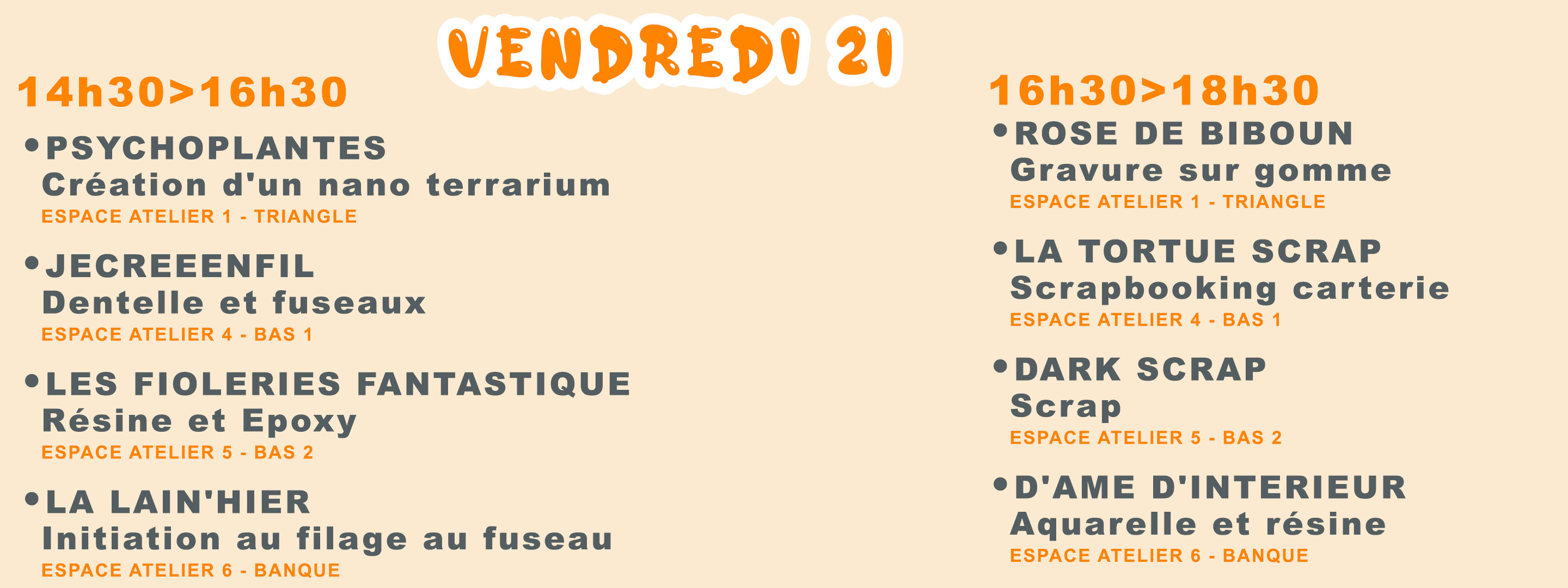 Programme des ateliers