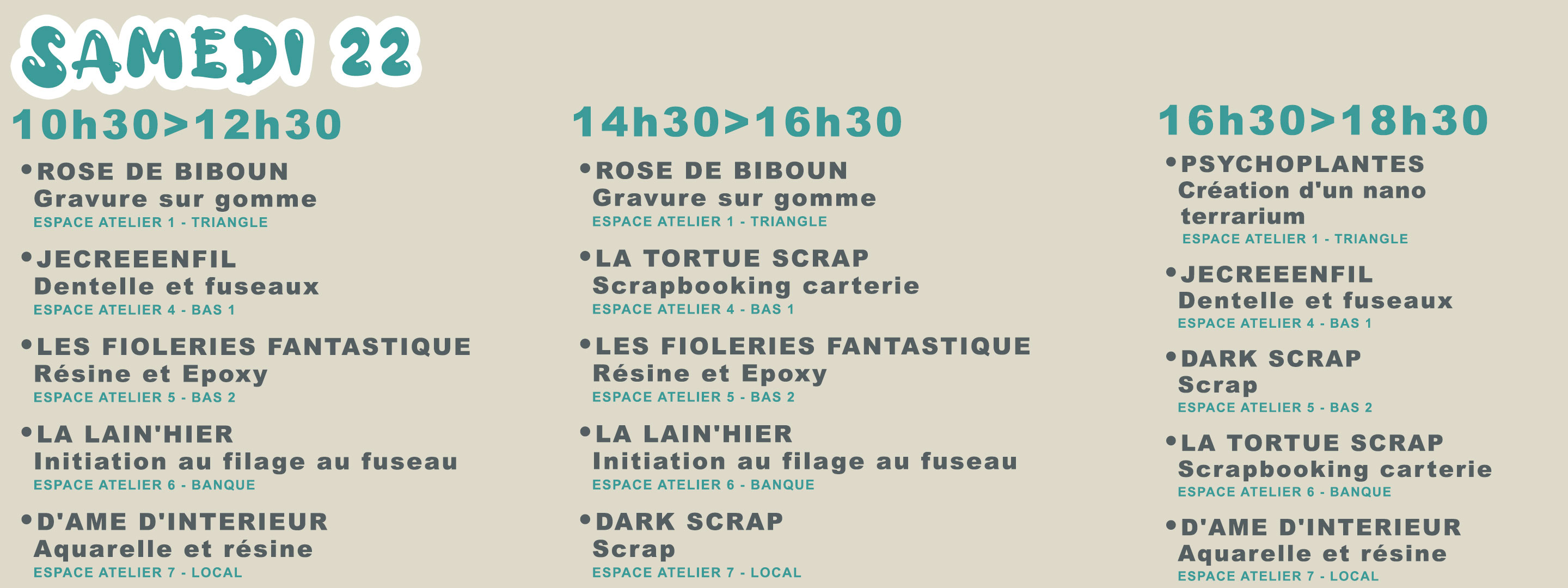 Programme des ateliers